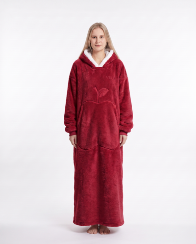 Hoddie™ bärbar filt-hoodie i röd